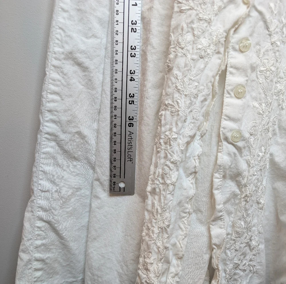 Vintage 90s Styleworks White 100% Cotton Embroidered Detail Button Front Dress 6 - Picture 5 of 11